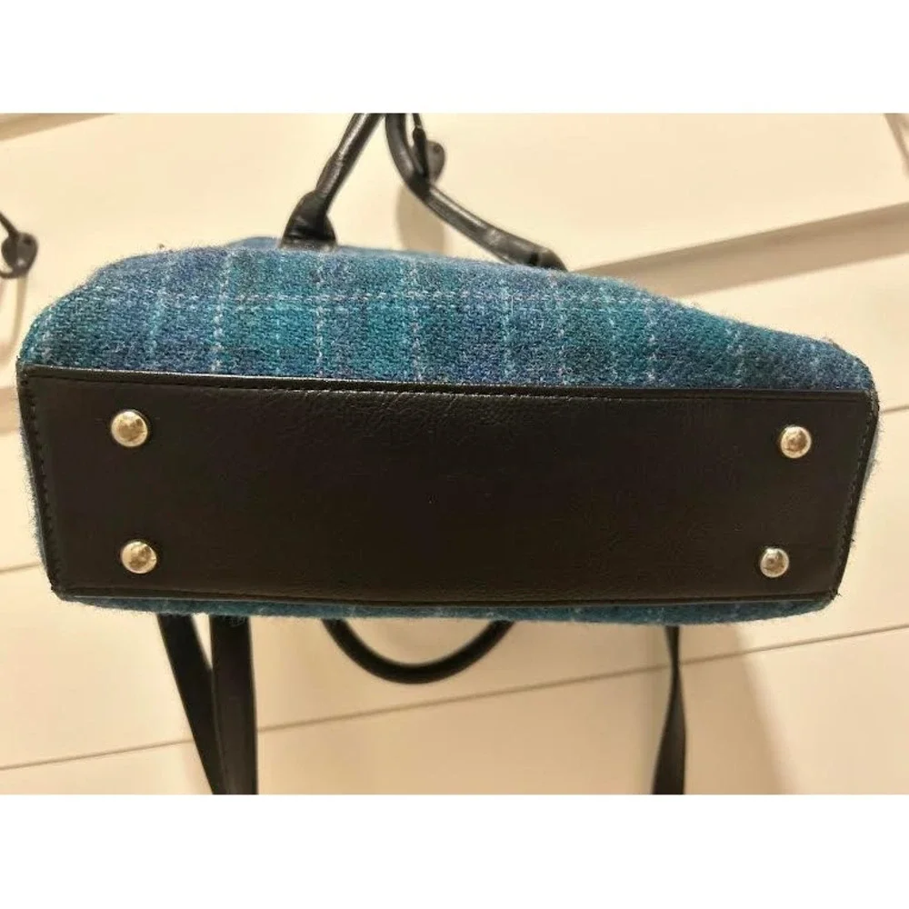 Glen Appin Harris Tweed Teal Blue Plaid Wool Satchel Crossbody Bag Handbag